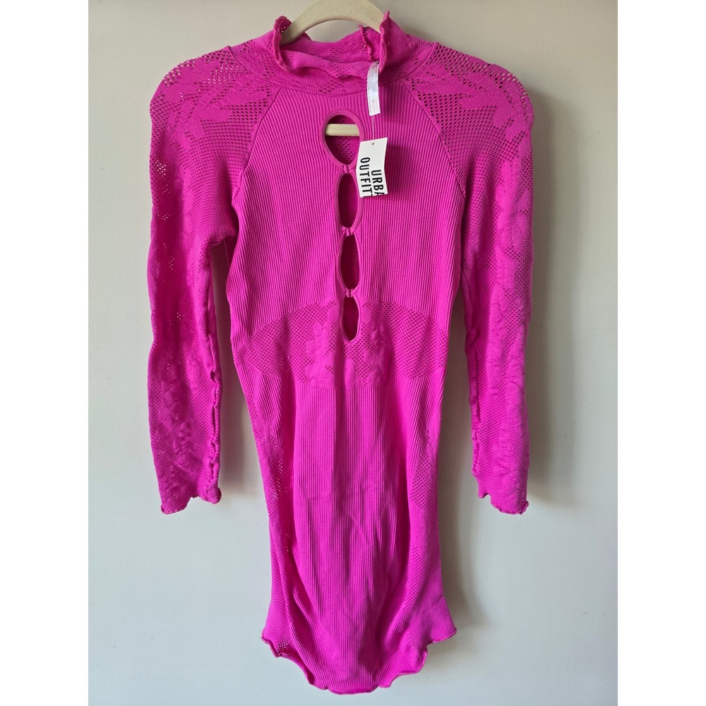 Urban Outfitters Seamless Ribbed Cutout Mini Dress Hot Pink Rose M/L NEW